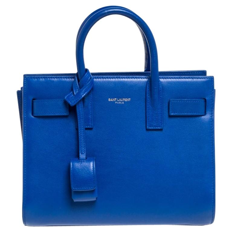 Saint Laurent Sac de jour classique en cuir Nano bleu électrique