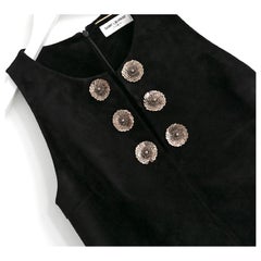 Saint Laurent Embellished Black Suede Sheath Dress