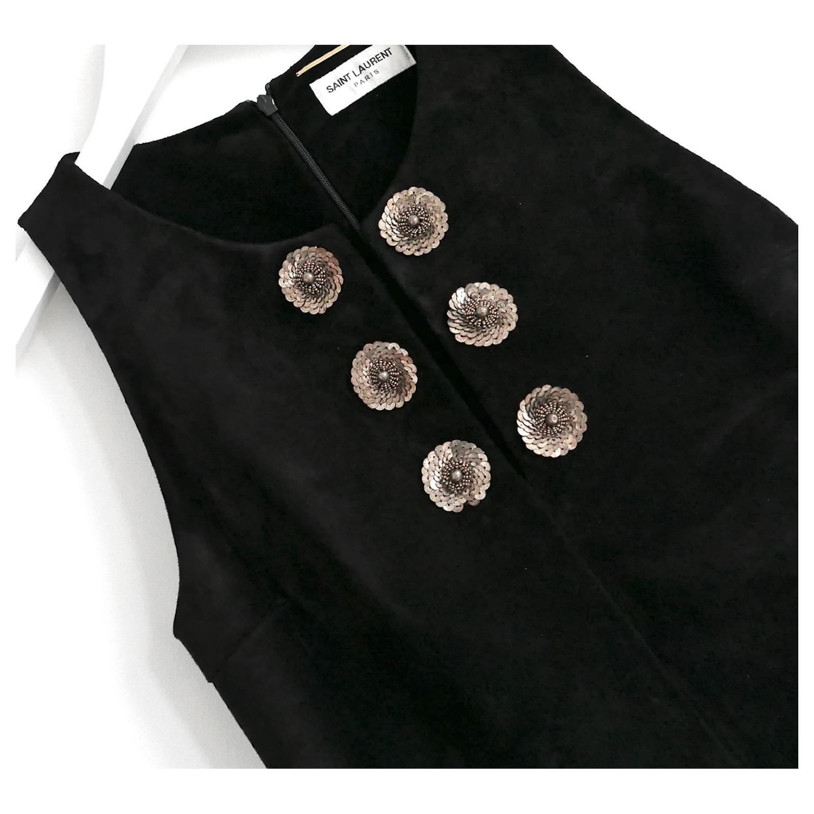 Nero Saint Laurent - Vestito a tubino in pelle scamosciata nera impreziosita in vendita