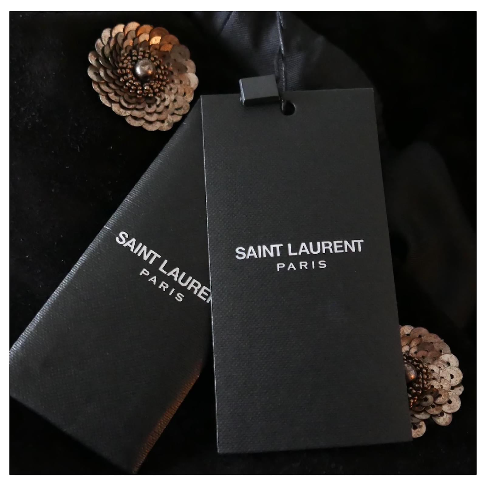 Donna Saint Laurent - Vestito a tubino in pelle scamosciata nera impreziosita in vendita