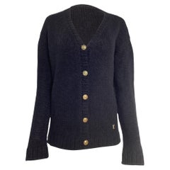 Saint Laurent Embellished Button Cardigans in Black Wool