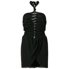 Saint Laurent Embellished Ruched Halter Dress