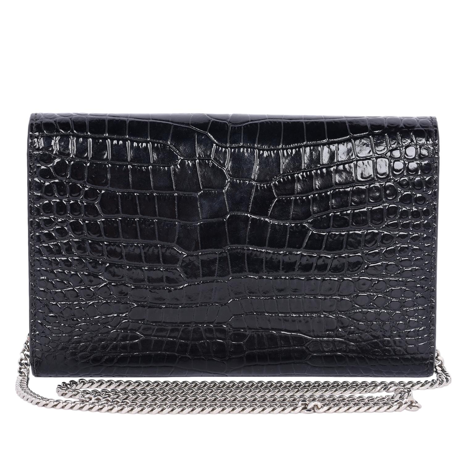 Saint Laurent Embossed Leather Uptown Wallet on Chain Black 1
