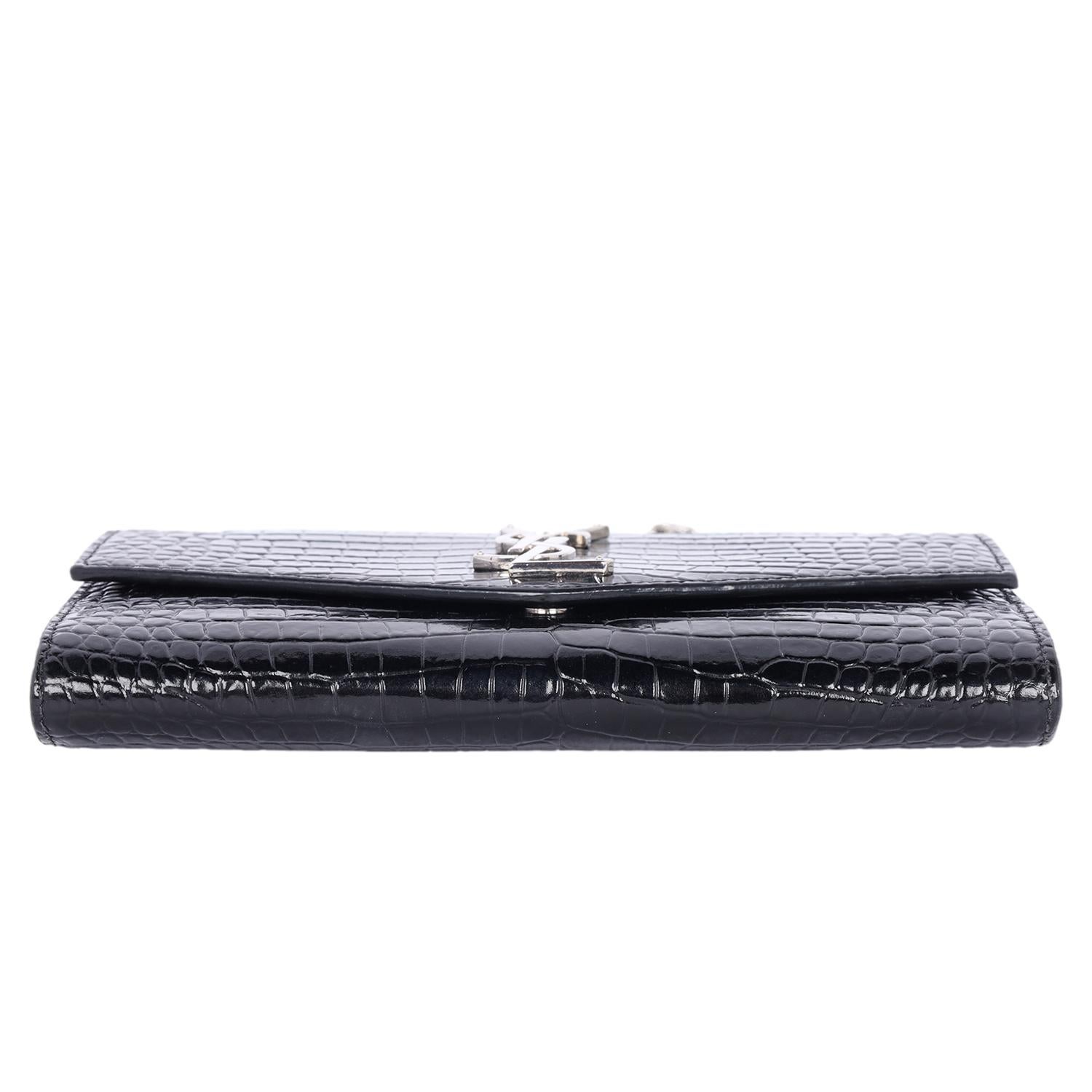 Saint Laurent Embossed Leather Uptown Wallet on Chain Black 4