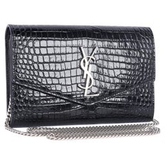 Saint Laurent Embossed Leather Uptown Wallet on Chain Black