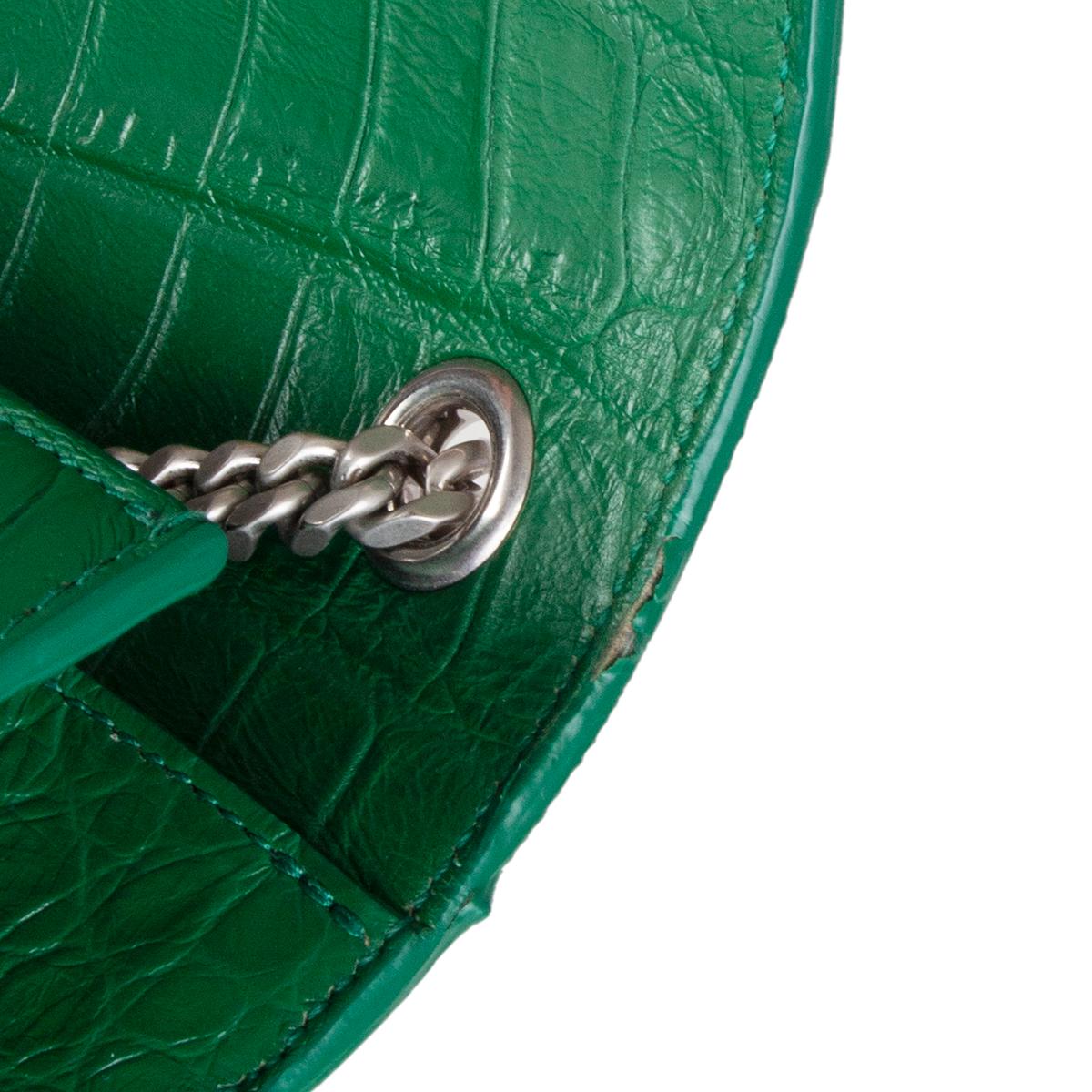Green SAINT LAURENT emerald green KATE MEDIUM TASSEL EMBOSSED CROC Shoulder Bag
