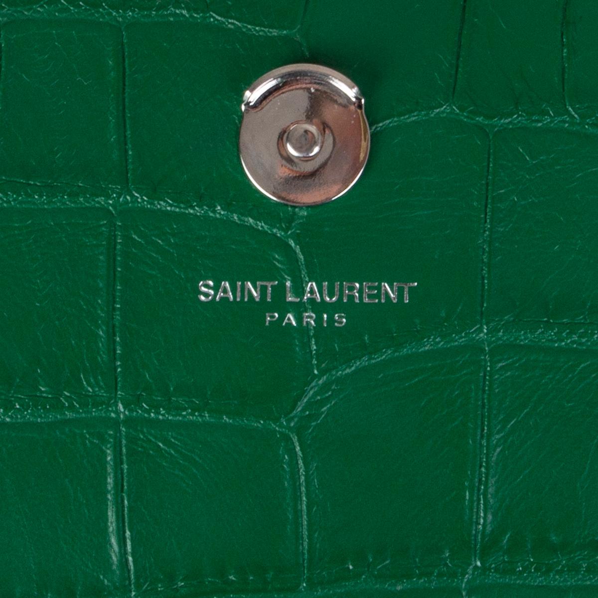 Women's SAINT LAURENT emerald green KATE MEDIUM TASSEL EMBOSSED CROC Shoulder Bag