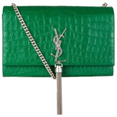 SAINT LAURENT vert émeraude KATE MEDIUM TASSEL EMBOSSED CROC Sac à bandoulière