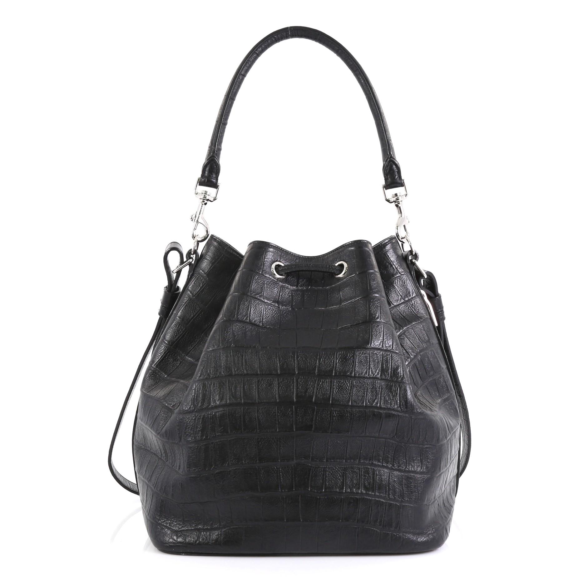 Black Saint Laurent Emmanuelle Bucket Bag Crocodile Embossed Leather Medium