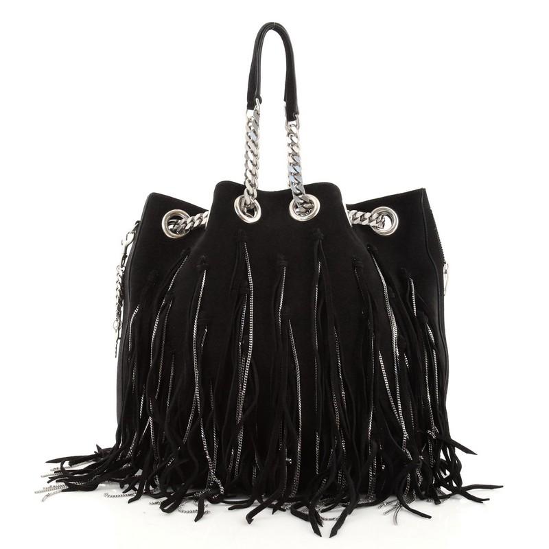 Saint Laurent Emmanuelle Chain Bucket Bag Chain Fringe Suede Medium In Good Condition In NY, NY
