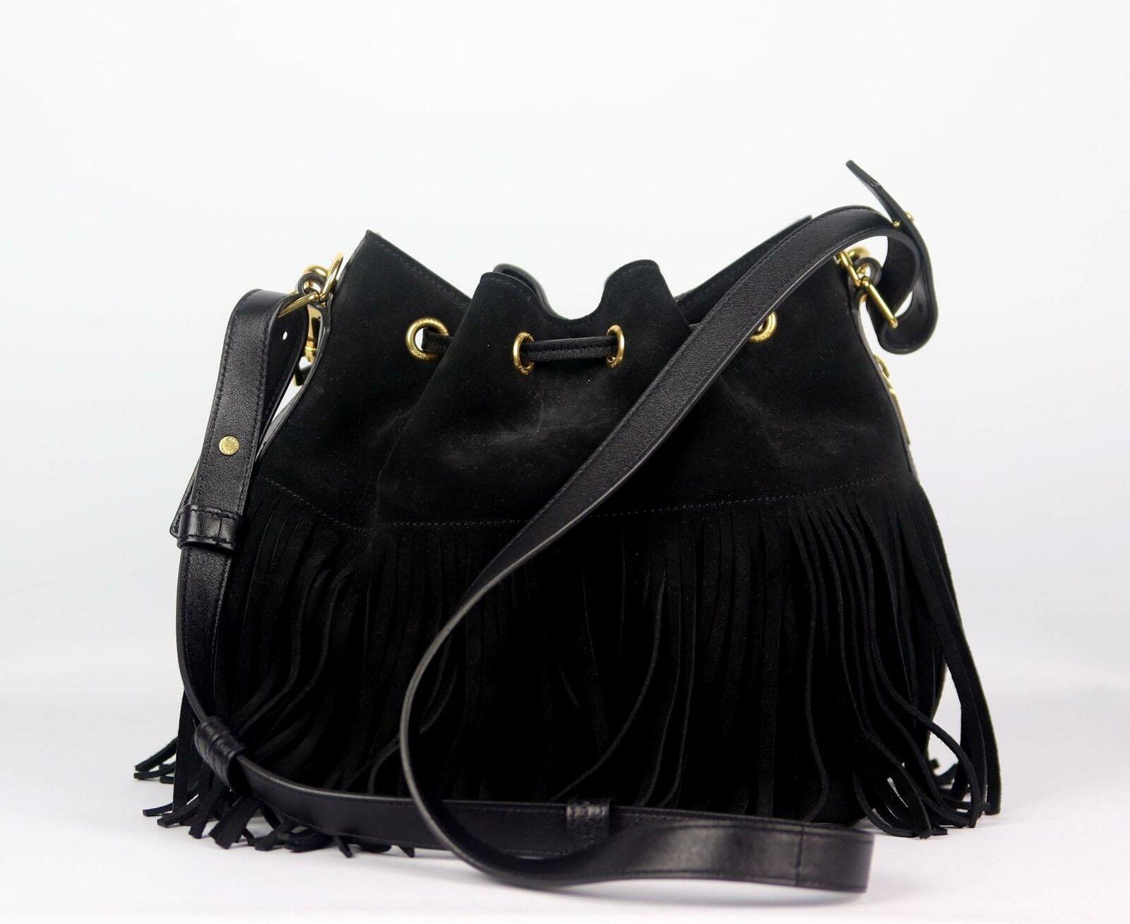 Black Saint Laurent Emmanuelle Medium Fringed Suede Bucket Bag