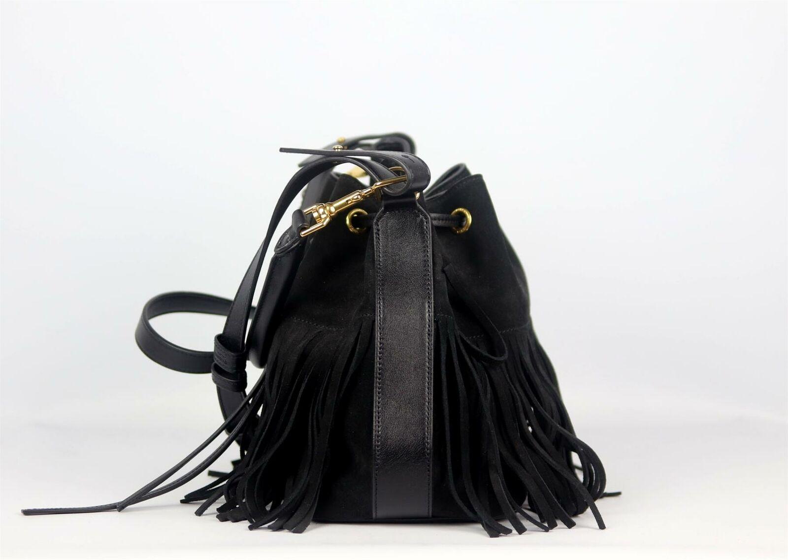 Saint Laurent Emmanuelle Medium Fringed Suede Bucket Bag In Excellent Condition In London, GB