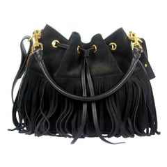 Saint Laurent Emmanuelle Medium Fringed Suede Bucket Bag