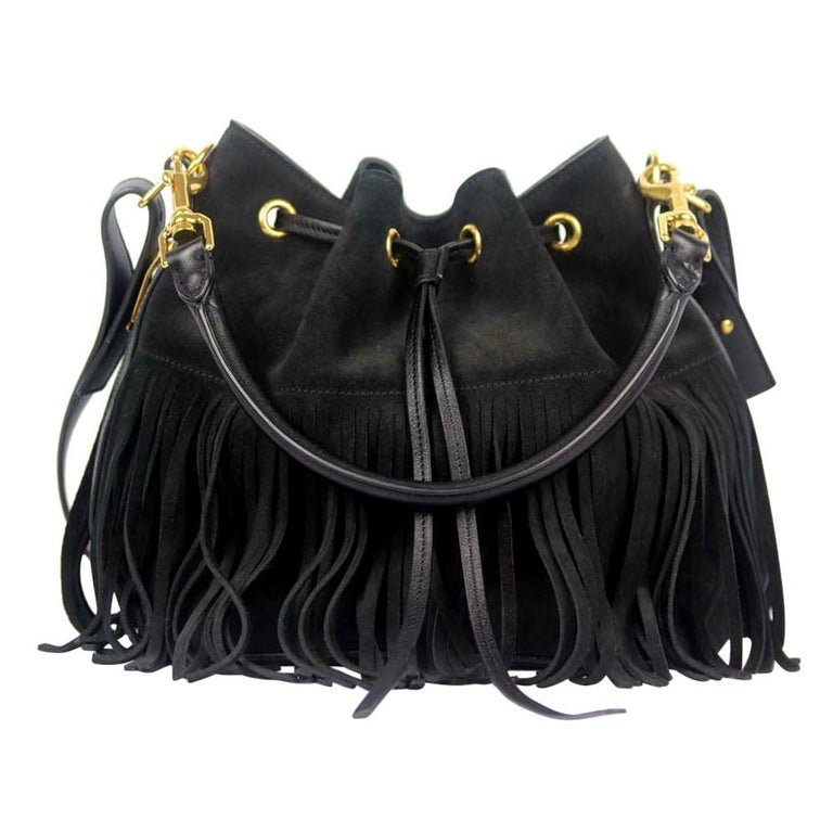 Saint Laurent Emmanuelle Medium Fringed Suede Bucket Bag at 1stDibs
