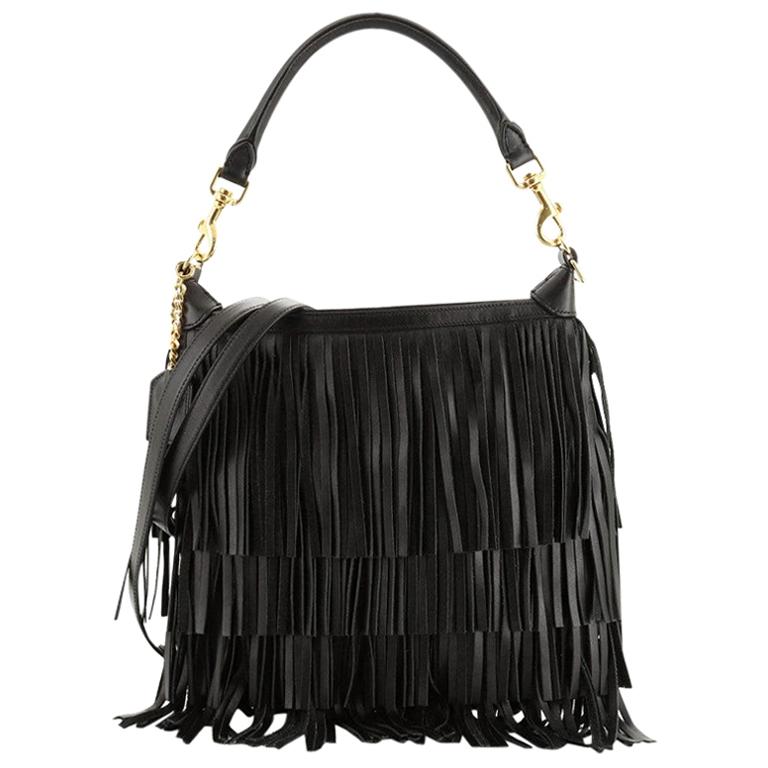 Saint Laurent Emmanuelle Zip Bucket Bag Fringe Leather Small