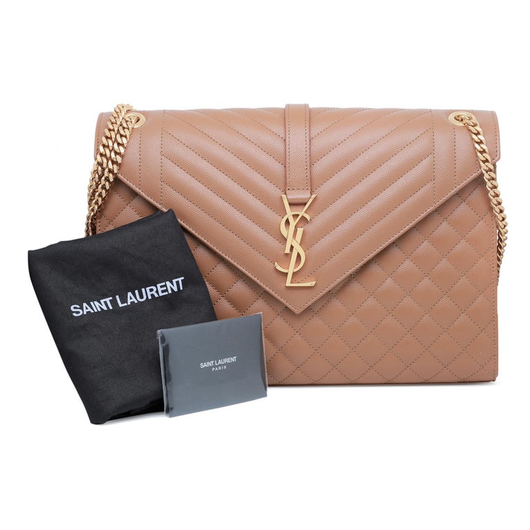 Saint Laurent Envelope Large Dark Beige Quilted Leather Crossbody Bag