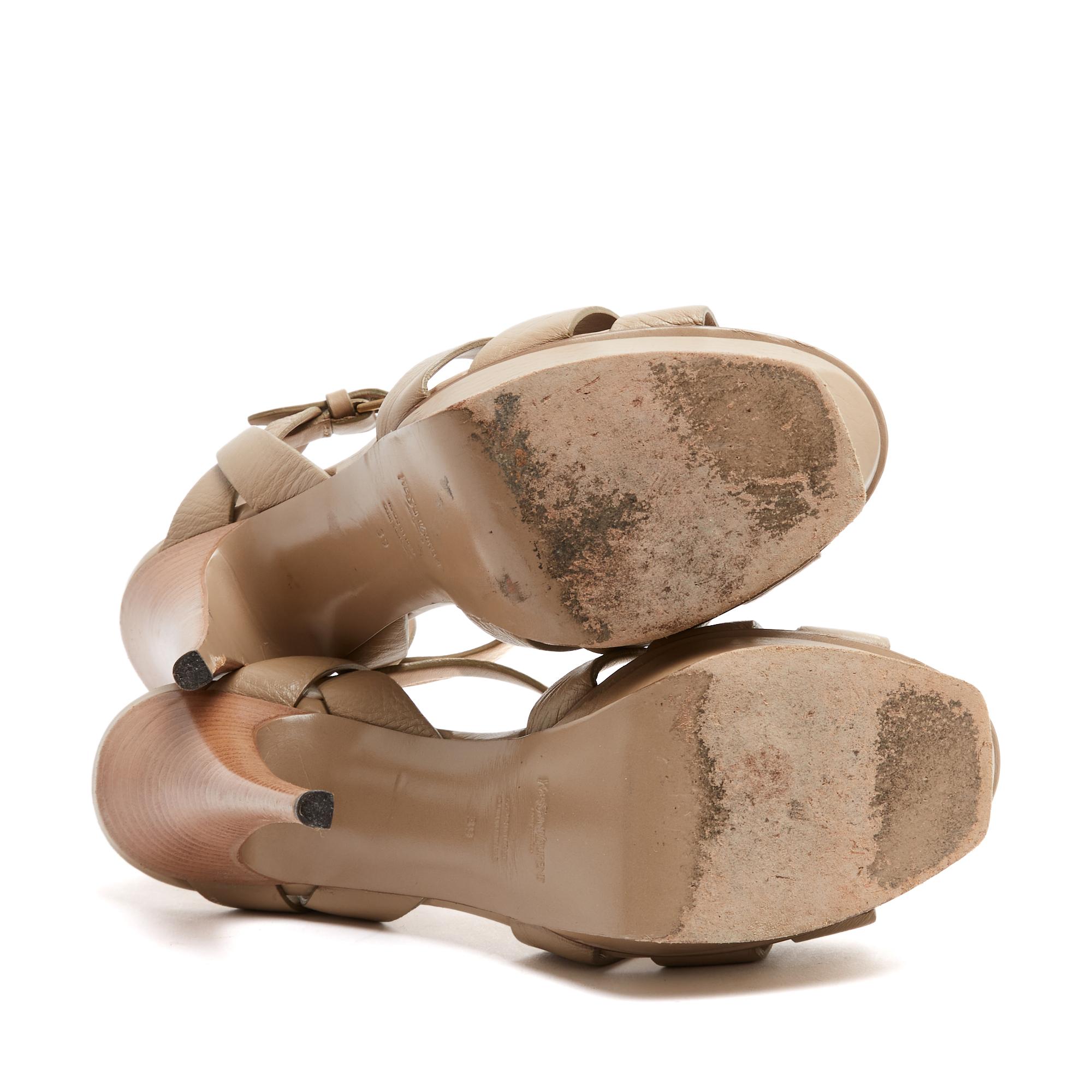 Saint Laurent Escarpins EU39 Tribute High Platform Beige Leather Heels UK6 US8.5 For Sale 1