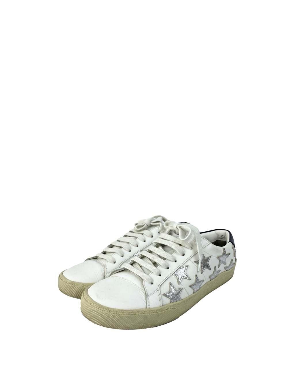 Saint Laurent EU 38.5 White Sneakers with White Laces In Good Condition For Sale In Amman, JO