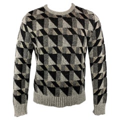 SAINT LAURENT F/W 15 Size L Grey & Black Triangle Wool Blend Crew-Neck Sweater