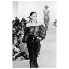 Saint Laurent F/W 1978 Black Sheer Velvet Polka-Dot Ruffled Midi Skirt And Top Ensemble