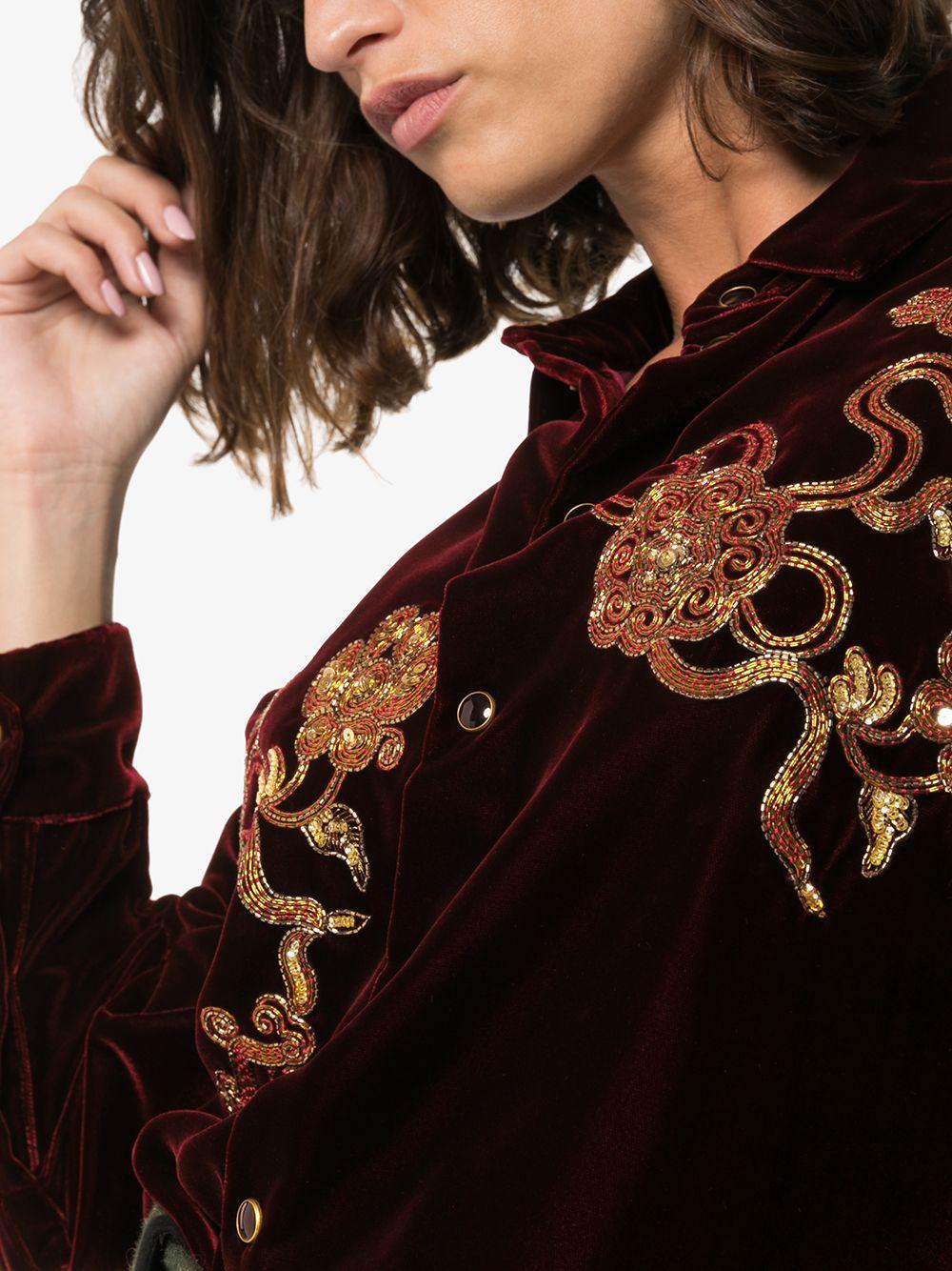 Saint Laurent Fall 2019 Runway Burgundy Velvet Embroidered Shirt Size 38 In New Condition In Paradise Island, BS