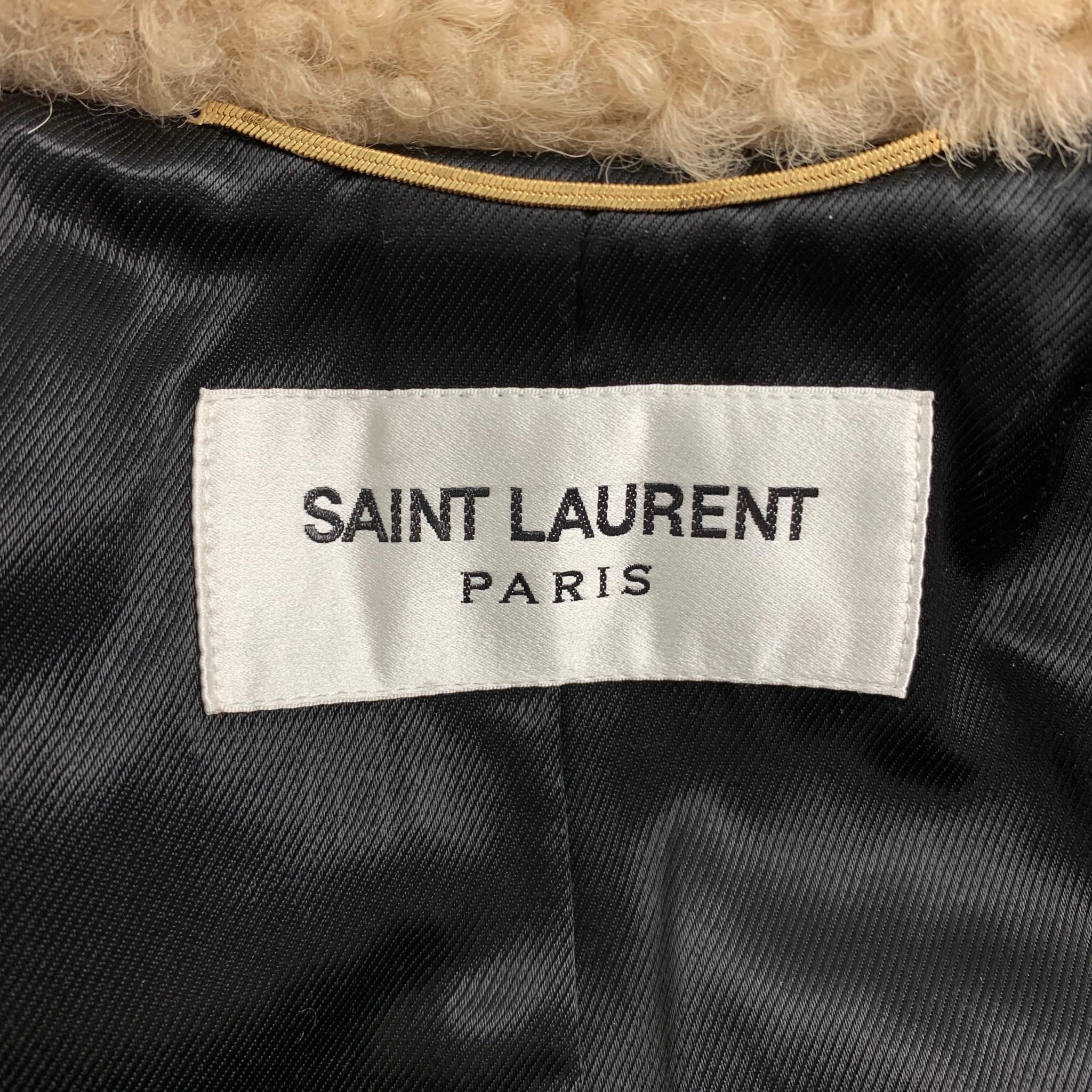 SAINT LAURENT Fall 21 Size 2 Tan & Brown Shearling Leather Short Jacket 3