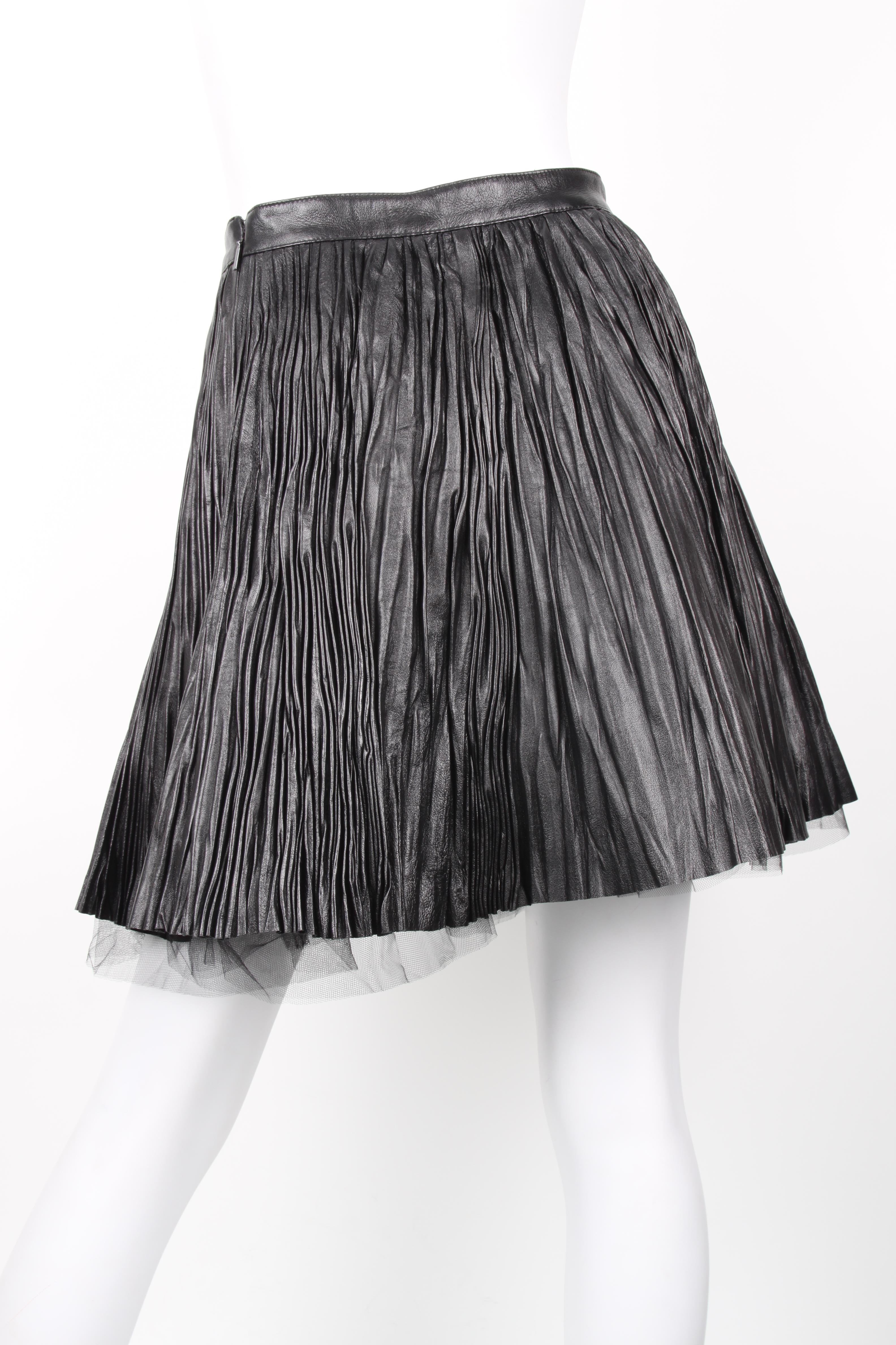 Saint Laurent Fall/Winter 2015 by Hedi Slimane lambskin leather pleated knee-hig In Excellent Condition For Sale In Baarn, NL