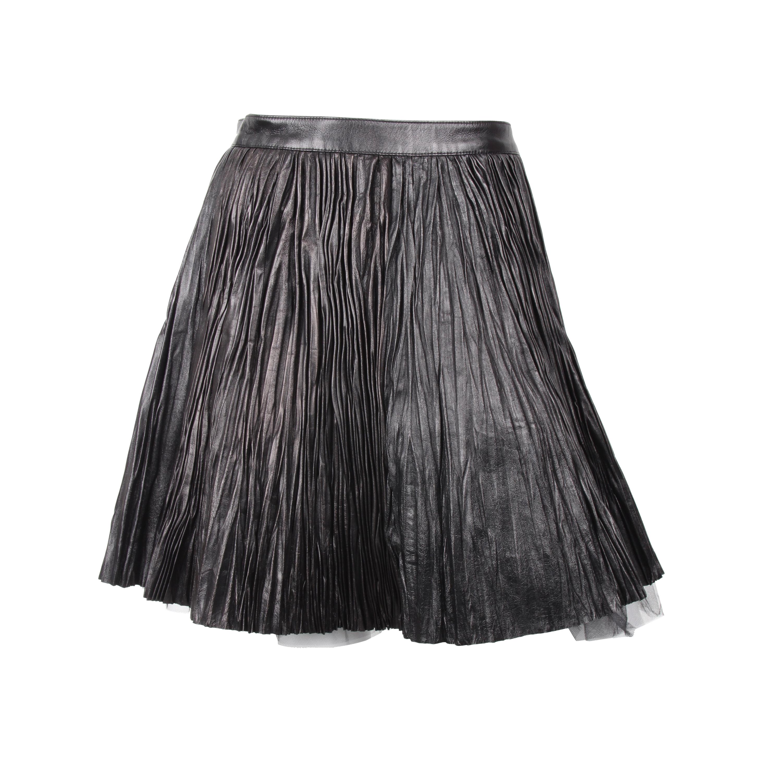Saint Laurent Fall/Winter 2015 by Hedi Slimane lambskin leather pleated knee-hig For Sale