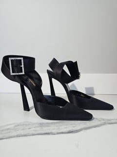 Runway Saint Laurent Fanny FW22 Crystal Buckle Satin Pumps Heels Black S 40 10