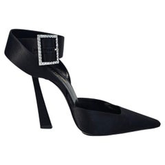 Runway Saint Laurent Fanny FW22 Crystal Buckle Satin Pumps Heels Black S 40 10