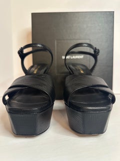 Saint Laurent Farrah Platform Sandals Black Croc Leather size IT 38 US 8 Chunky