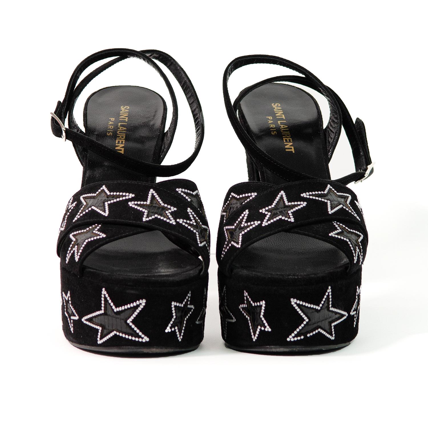 Noir SAINT LAURENT - Sandales à plateforme étoile Farrah en vente