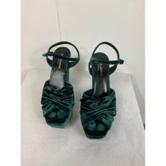 Saint Laurent Farrah Velvet Sandals in Green