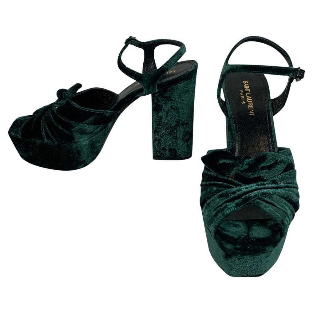 Saint Laurent Farrah Velvet Sandals in Green