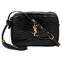 SAINT LAURENT Faux Crocodile Embossed Shiny Calfskin Leather Lou Camera Bag