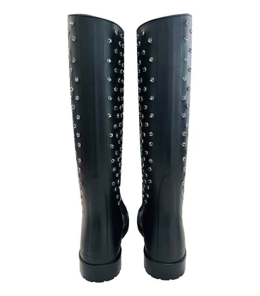 Saint Laurent Festival 25 Crystal Studded Rubber Rain Boots In Excellent Condition For Sale In London, GB