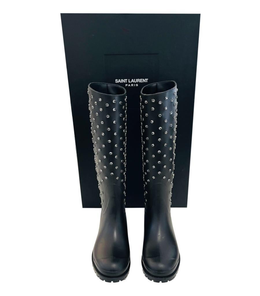 Saint Laurent Festival 25 Crystal Studded Rubber Rain Boots For Sale 2