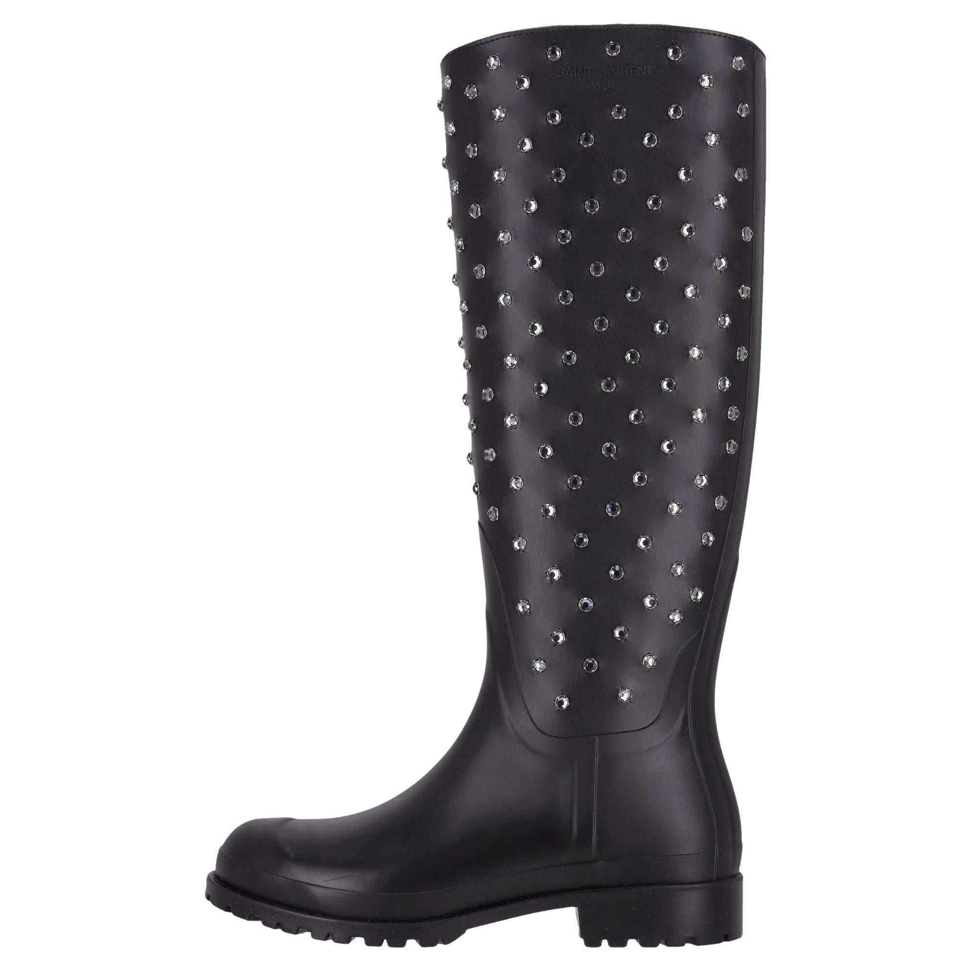 Saint Laurent Festival 25 Crystal Studded Rubber Rain Boots im Angebot