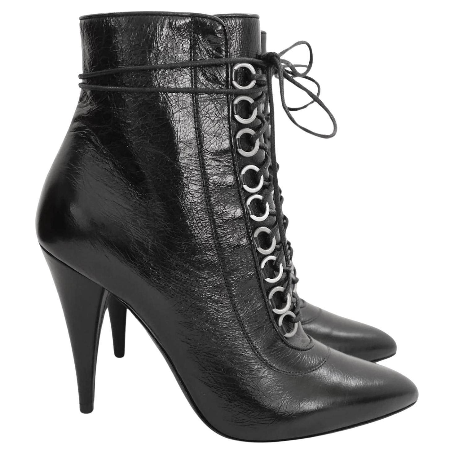 Saint Laurent Fetish 105 textured leather ankle boots  For Sale