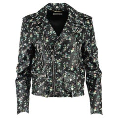 Saint Laurent Floral Print Leather Biker Jacket Fr 34 UK 6