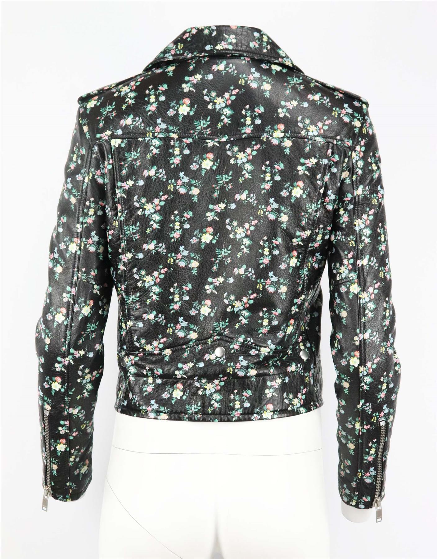 Chaqueta motera de piel con estampado floral Saint Laurent FR 40 UK 12 Negro