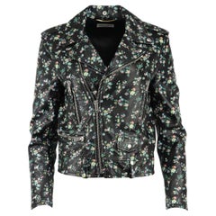 Saint Laurent Bikerjacke aus Leder mit Blumendruck, FR 40, UK 12