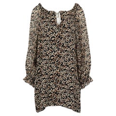 Saint Laurent Floral Print Silk Crepe De Chine Mini Dress Fr 38 Uk 10