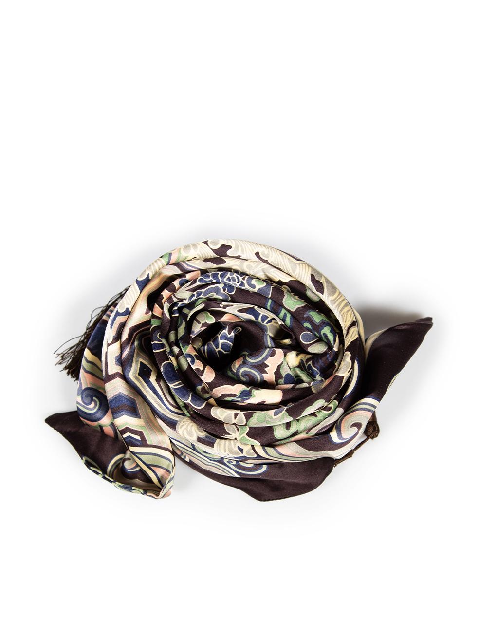 Women's Saint Laurent Floral Print Silk Tassel Accent Scarf For Sale