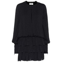 floral print tiered mini dress Saint Laurent Floral-Print Tiered Mini Dress