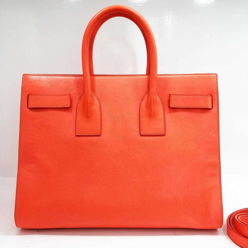 Red Saint Laurent Fluorescent Orange Leather Shoulder Bag For Sale