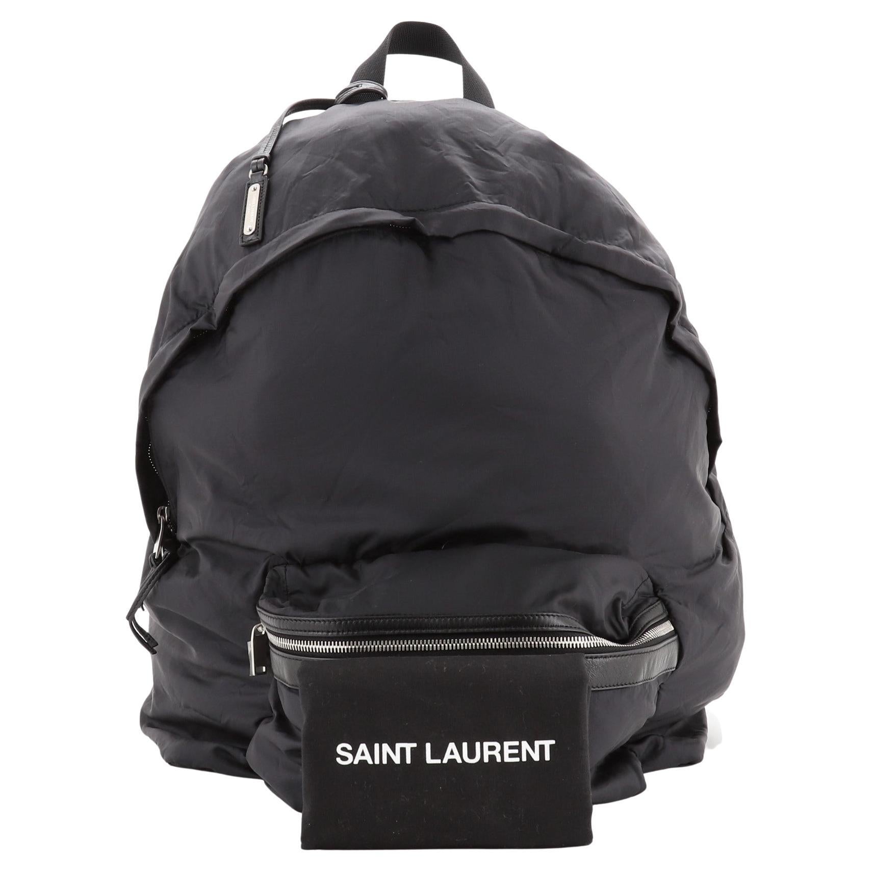 Saint Laurent Foldable City Backpack Nylon Medium Black For Sale