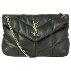 SAINT LAURENT forest green leather SMALL PUFFER Shoulder Bag