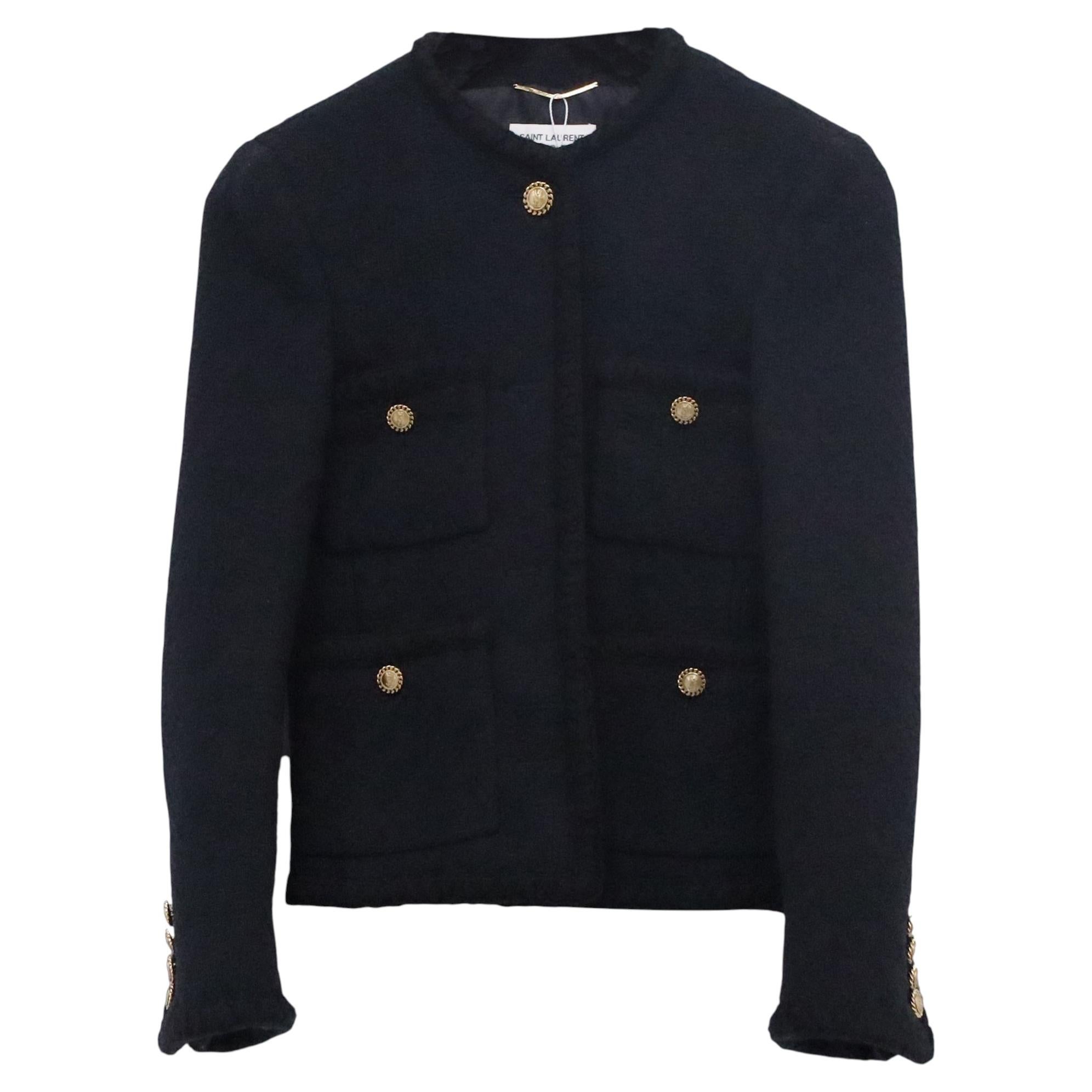 Saint Laurent Four-Pocket Tweed Blazer in Black Wool For Sale