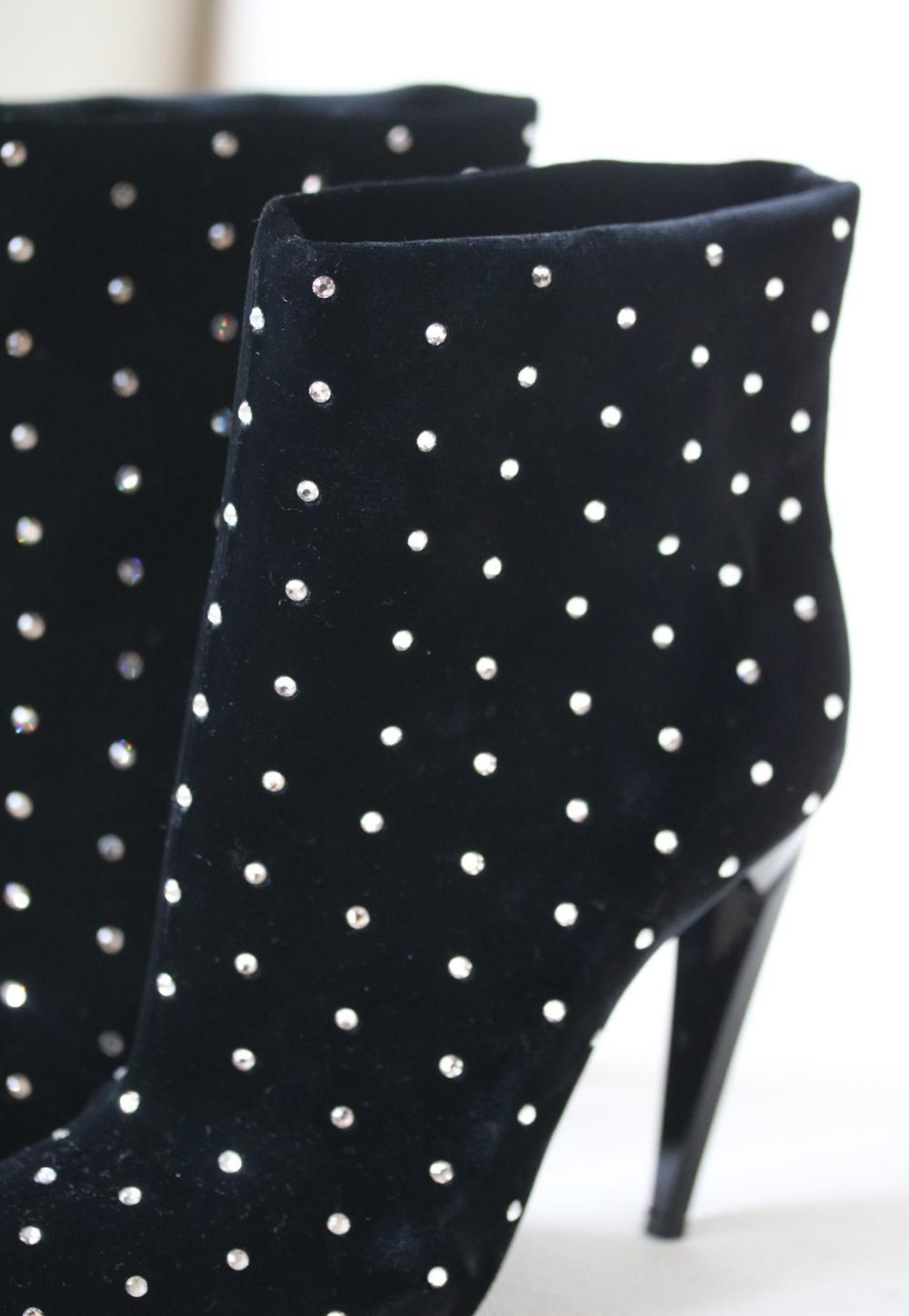 Saint Laurent Freja Studded Velvet Ankle Boots In New Condition In London, GB